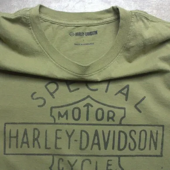 Harley Davidson OD Green Special Oil Short Sleeve Cotton T Shirt Size L - Picture 3 of 5